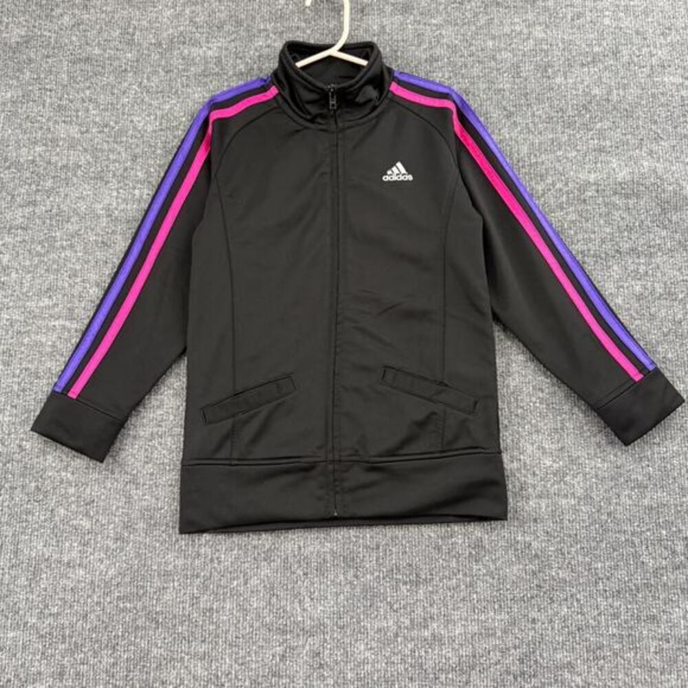 Adidas Girls Track Jacket Size 6X Black Rainbow 3 Stripe Embroidered Full Zip